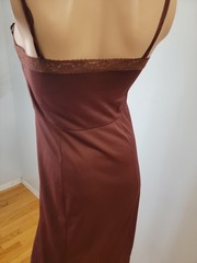 Vintage Sears 100% Nylon Brown Full Slip Ebroidered/Lace Detail Size 36 Tall