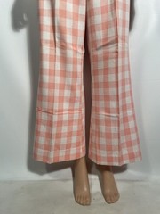 Vintage 1970s Salmon Gingham Cotton Wide Leg Bell Bottom Pants Size S