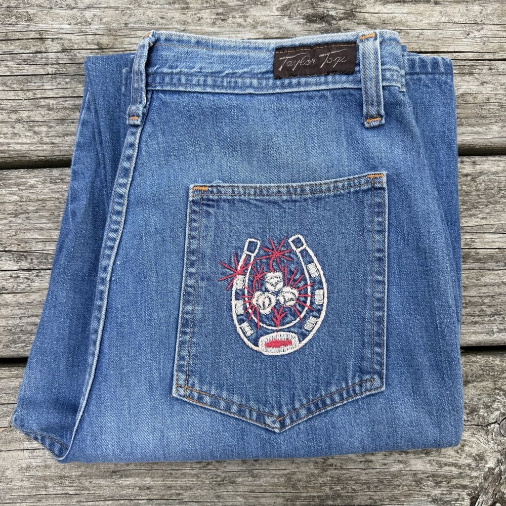 Vintage Taylor Togs 1970s High Rise Denim Jeans Horseshoe Embroidery Western 28