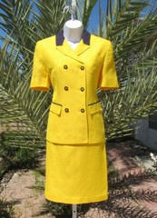 VTG 1980s HARVE BERNARD YELLOW SIZE 4 SKIRT & JACKET SUIT LINEN RAYON BLEND