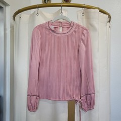 Vintage 70s dusty rose long sleeve ribed polyester hippie blouse Johnathan Logan