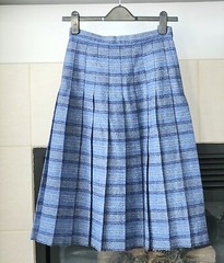 VTG Pure New Wool Blue Gray Check Skirt, Wool Pleated Skirt, Wool Tweed Skirt