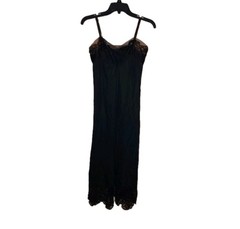 Vintage Rogers Nightgown Size 34 Black Nylon Tricot Lace Trim Slip Soft Lingerie