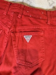 GUESS Georges Marciano Vintage 80’s Ankle Zip Red Jeans Sz 32 (14) Made In USA