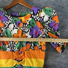 Vintage Leslie Lucks Maxi Dress Size 8 Floral Puff Shoulder Made In USA
