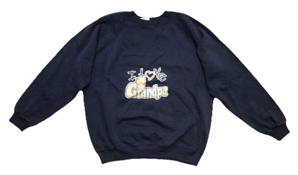 Hanes Sweatshirt Women’s L Navy I Love Grandpa Bear DE Vintage 1979