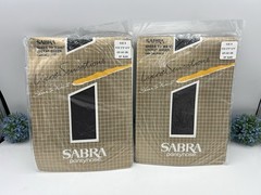 2Vtg Sabra Lycra Sensation Sheer To Waist Pantyhose Off Black Size B 125-165 Lbs