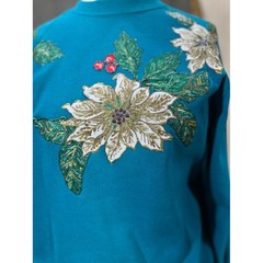 Lee Sweatshirt Large Vintage Poinsettia Christmas Grandma Core Kitsch