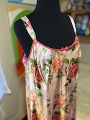 Vtg Adonna Glossy Shiny Satin Slip Dress Pink Floral Roses Nightgown Plus 1X