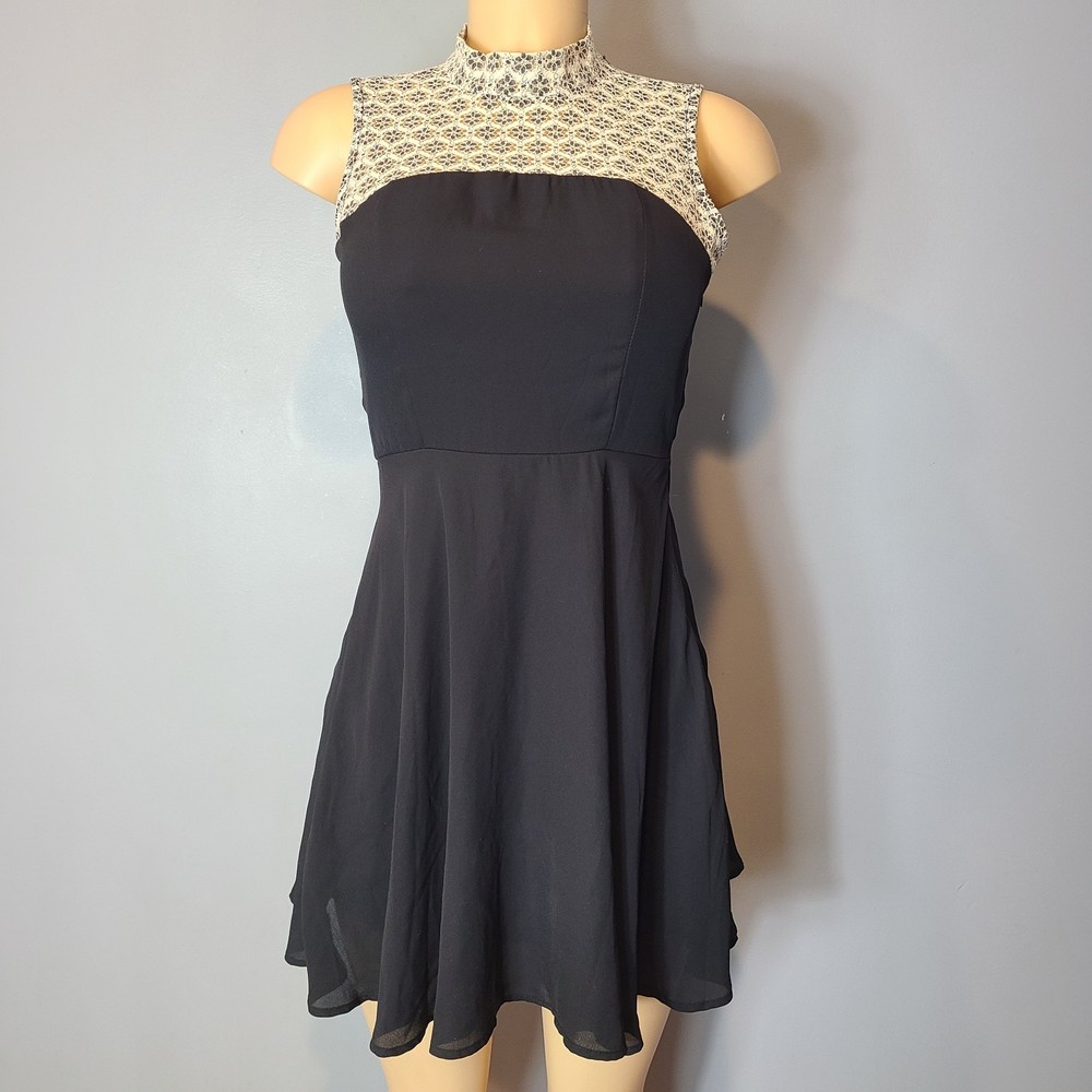 Vintage 90s Y2K Black Skater Dress Twee Mini Size S Mall Goth Graduation