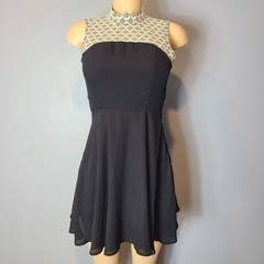 Vintage 90s Y2K Black Skater Dress Twee Mini Size S Mall Goth Graduation