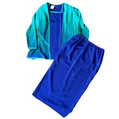 Vintage Maggie Shepherd 3 Piece Set Size S Womens Jacket Tunic Skirt Blue Teal