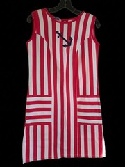 Vtg 60s 70s Ship ‘n Shore Nautical Red White Striped Anchor Shift Dress Mod Sz S