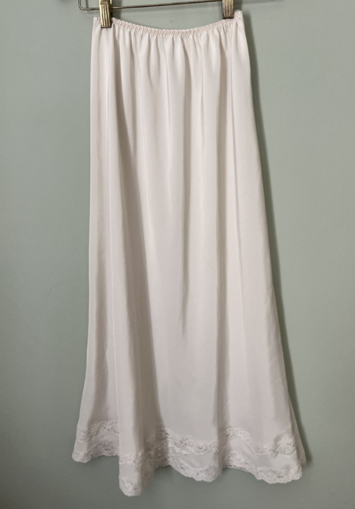 Vntg Eve Stillman Couture NY Ivory Satin Half Slip/Midi Skirt Floral Lace SMALL