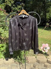 Vintage 1980s Black Silver Gem Blouse Women’s Rock Show Glam Size Medium