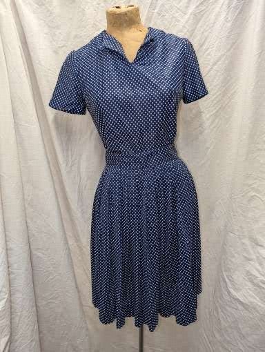 Vintage 1960’s Blue White Polka Dot Groovy Skirt & Top Set by Sue Brett S