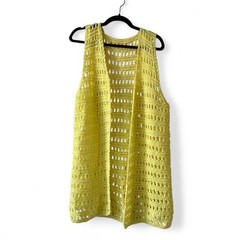 Vintage Handmade Yellow Crochet Open Knit Vest Boho Hippie Western Retro 90s