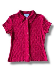 Vintage 90s Self Esteem Heart Print Button Shirt Size Large Valentines Day Y2K
