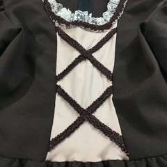 Homemade Vtg 40s 50s Flounce Lace Trim Prairie Boho Dress Size XS (msrd) Brown