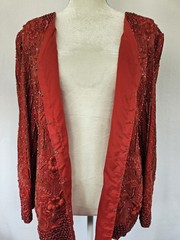 FRANK USHER – Vintage 80’s Red Sequin Beaded Evening Jacket Blazer – Large?
