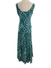 Vtg 90s Y2K Kasper Teal Chiffon Abstract Maxi Dress Drop Waist Tired Skirt Sz 8