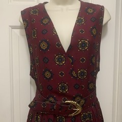 Vintage Bedford Fair Dress Sleeveless Belted Medallion Print Equestrian Size 14