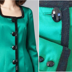 VTG 90s D’ore Della Roufogali Green Satin Beaded Skirt Suit Set 6 Event Gala MCM