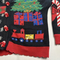 VTG 90s Ugly Christmas Sweater Candy Cane Button Cardigan Size L Santa Xmas Tree