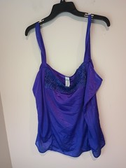 Vintage Movie Star Camisole Slip Tank Top 48 Purple Nylon Lace Whimsigoth Y2K