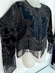 VINTAGE*BLACK BEADED/SEQUIN~FRINGE~ZIPPERED~FORMAL~DRAG~ PROM JACKET~SZ MED/LRG