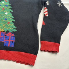 VTG 90s Ugly Christmas Sweater Candy Cane Button Cardigan Size L Santa Xmas Tree