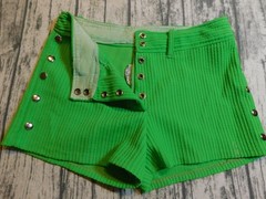 VTG GOGO SHORTS MOD BRIGHT GREEN SNAP FRONT TEXTURED POLY 60’s 70’s WOMENS 9 10