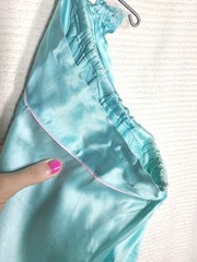 Vtg 50s 60s Satin Wide Leg Pajama Pants Sky Blue Pink Piping Asian Flat Front S