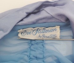 Vtg Eve Stillman by Gracette Modest Sheer Nightgown Blue Satin Puffed Sleeve
