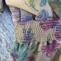 Vtg 70s Prairie Midi Dress M Purple Floral Gauze Knit Bib Dolman Balloon Sleeve