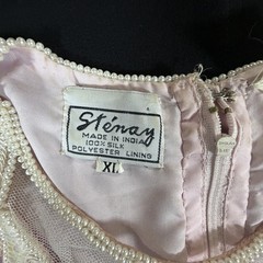 Stenay Womens XL Pink Silk Beaded Sequin Pearl 2Pc Skirt Blouse India VTG