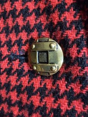 Vintage 60s PENGUIN FASHION Wool Overcoat Black Red Check Womens Sz 12 Button-Up