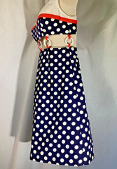Vintage ring Mini Dress 5 beach party 60s polka dot Midriff red white blue XXS