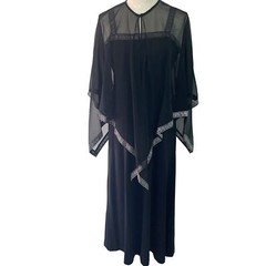 Vintage Maxi Dress Cape Set Womens Size Medium Black Empire Waist Greek Trim 70s