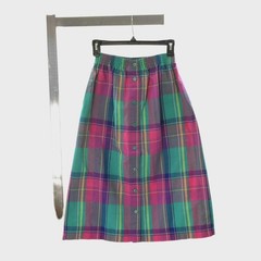 80s Vintage Plaid 2 Piece Skirt Set Womens XS Sleeveless Teal Pink Golf Polo 2