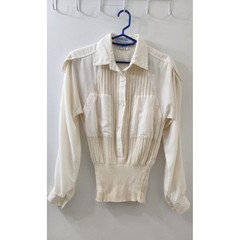 Vintage J. Tiktiner Cream Ribbed Knit Waist Blouse Top Ivory