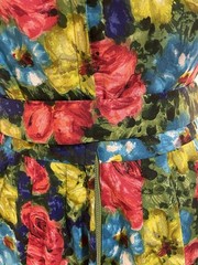 NWOT Vintage 50s Multi Floral Cotton FULL Dress JEUNESSE Pockets BELT M L SPRING