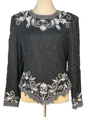 Vtg Lawrence Kazar Silk Beaded Sequin Embroidered Top Size XL Formal Cocktail