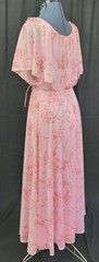 Vintage Pink Floral Maxi Dress w Flutter Sleeves & Acetate Lined Skirt Size 10