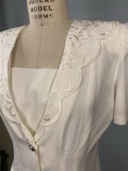 Vintage Dress SIZE 10 LARGE PETITE ivory white short CAROLINE WELLS 80s 90s