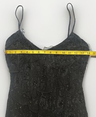 Cache Vintage 90s Black Beaded Lace Ruffle Asymmetric Midi Dress Fairy Whimsy 4