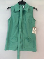 Vtg 70s Devon Double Knit Belted Green Top Sz 38 Sleeveless Dacron Polyester NOS