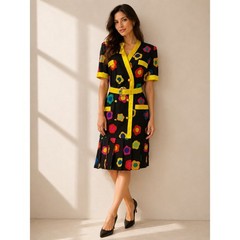 VTG Escada Margaretha Ley Silk Novelty Print Dress Jewel Belt Sz 40 Pop Art Mod