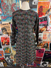 Vintage 60s-70s Mod Geometric Print Long Sleeve Tunic Top Dress PXS Retro