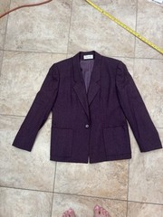 Vintage Evan Picone 3 Piece Suit Wool Mohair Purple Blazer Skirt Pants Size 16